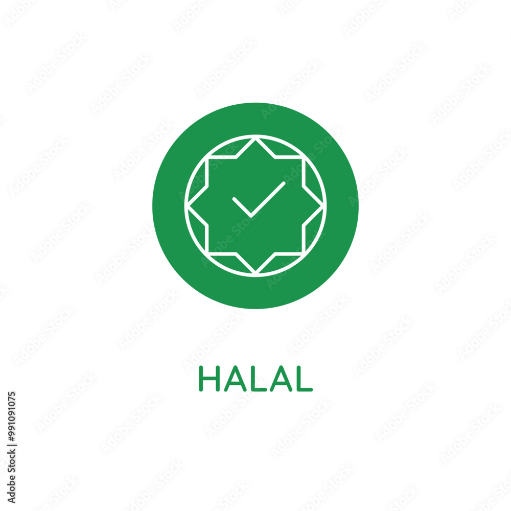 Poster Vector line design element, badge and icon for food and cosmetics packaging in mono linear style - halal