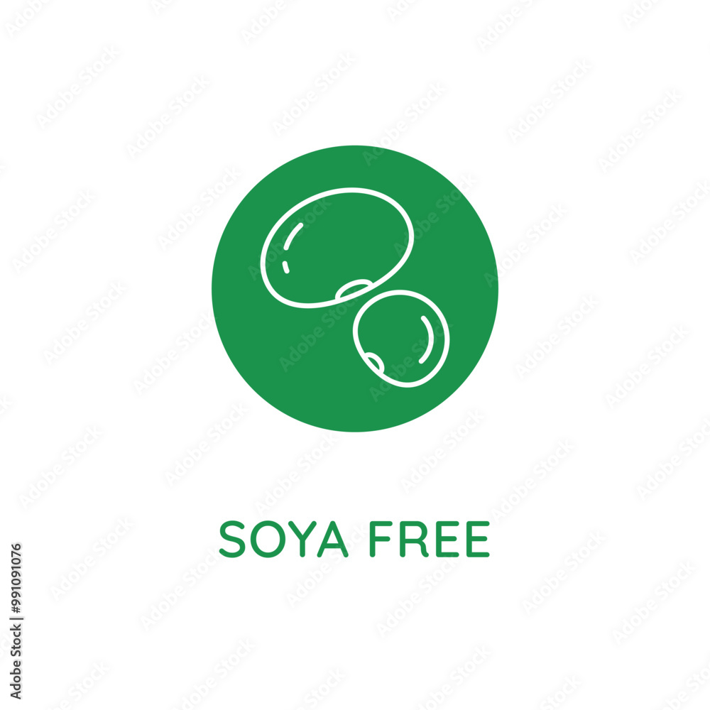 Poster Vector line design element, badge and icon for food and cosmetics packaging in mono linear style - soya free