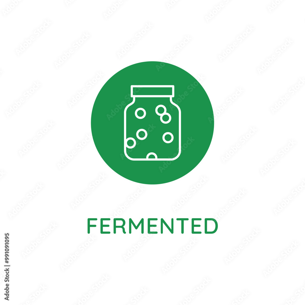 Poster Vector line design element, badge and icon for food and cosmetics packaging in mono linear style - fermented