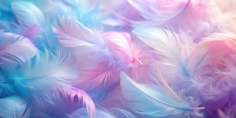Soft and delicate pastel feathers background in pink, purple, and blue hues , colorful, feathers, pastel, soft, delicate, background