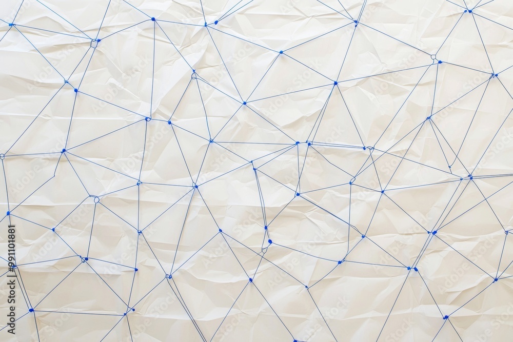 Poster a large grid of pins connected by string. communication, technology, and network concepts.