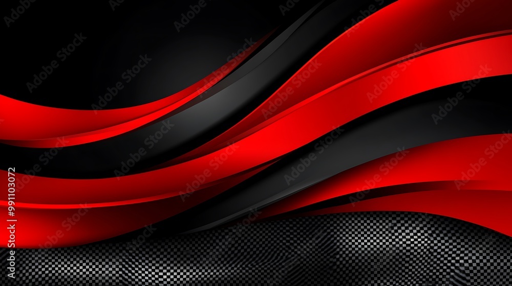 Wall mural Abstract background with black and red wavy lines on a metallic surface.