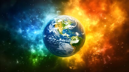 Obraz premium Earth surrounded by colorful space nebulas, digital art.