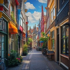Fototapeta premium colorful street in old town of Haarlem, Holland