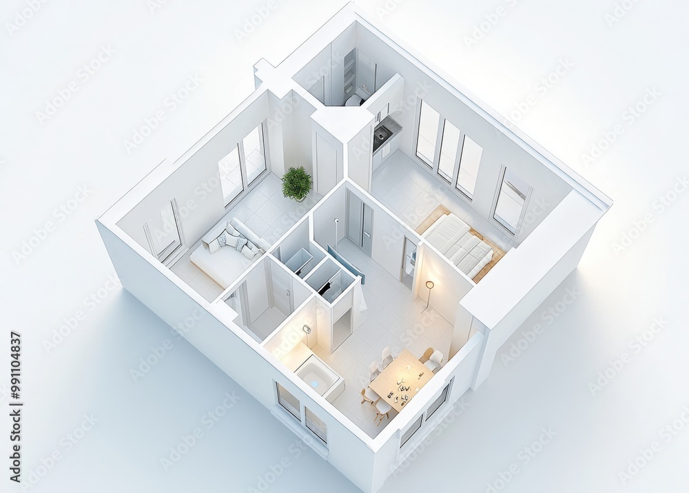 Wall mural view of home floor plan. apartment interior isolated on white background. three-dimensional renderin