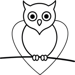Heart Branch Owl Vector Illustration Perfect for Kids Coloring Pages
