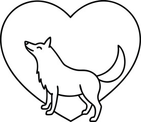 Kids Coloring Book Illustration of Wolf Howling at Heart Moon Vector
