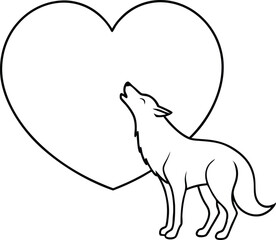 Heart Shaped Moon and Howling Wolf Vector Art for Kids Coloring Adventure
