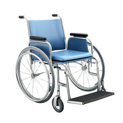 Fototapeta premium A modern blue wheelchair with chrome frame, designed for mobility assistance and comfort., isolated on a transparent background.