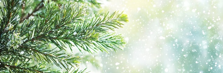 Obraz premium Christmas concept with green fir branches close up.