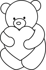 Teddy Bear Embracing a Heart Charming Vector Drawing for Kids Coloring
