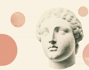 This is a contemporary art concept collage with a surreal head of an antique statue. Modern unusual art of a contemporary style.