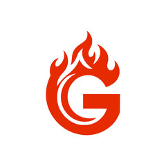 letter G with fire logo vector illustration template design