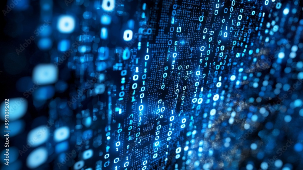 Poster concept of digital cyberspace with particles and digital data networks