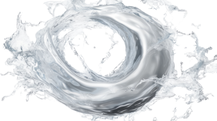 A vibrant blue water splash captured in motion against a clean white background, showcasing fresh bubbles and ripples in a dynamic and abstract way