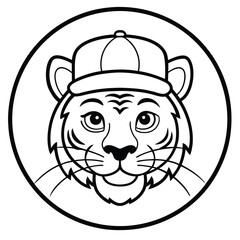 tiger head wearing cap on head.