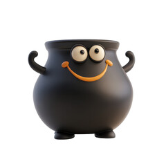 Cheerful cartoon pot character with a happy smile and raised arms, perfect for fun and playful designs., isolated on a transparent background.