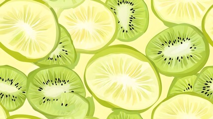 Fototapeta premium Freshly sliced kiwi and lime on a vibrant background.