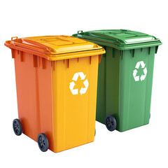 Colorful recycling bins for waste management, promoting environmental awareness and sustainability in urban settings., isolated on a transparent background.