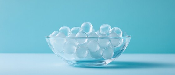 A bowl full of ice cubes on a blue background