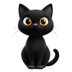 Cute cartoon black cat with bright eyes, perfect for pet-themed designs and illustrations. Ideal for children's books and Halloween., isolated on a transparent background.