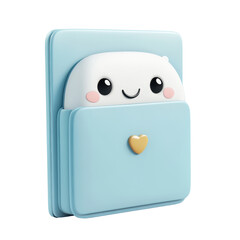 Fototapeta premium Cute character design featuring an adorable smiling face peeking from a pastel blue pocket, ideal for playful themes., isolated on a transparent background.