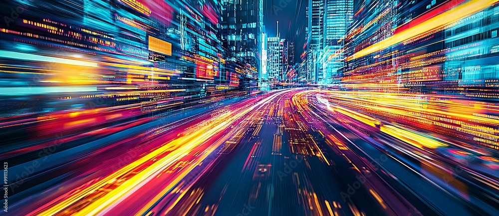 Poster the pov motion blur of a web development concept using abstract high speed technology