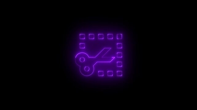 Neon chrome annotate icon glowing black background animation