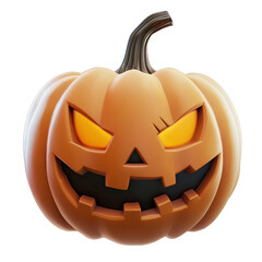 Fototapeta premium Scary Halloween pumpkin with glowing eyes and a menacing grin, perfect for spooky festivities and autumn decoration themes., isolated on a transparent background.