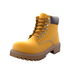Stylish yellow work boot with thick soles, perfect for outdoor activities and construction environments., isolated on a transparent background.