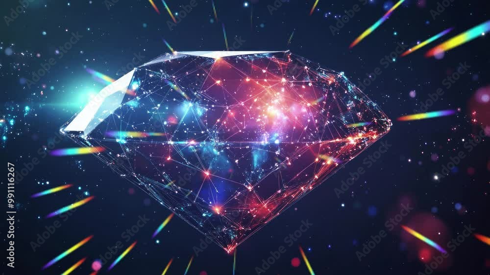 Wall mural abstract image of a diamond in the form of a starry sky or space, consisting of points, lines, and s