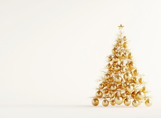 3D rendering of a Christmas tree made of copper Christmas balls on a bright white background. Creative idea concept.