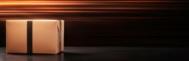Delivery box on a dark background with motion blur for a dynamic shipping visual.