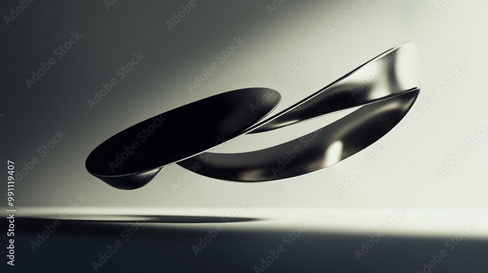 Poster a silver object with a curved shape is floating in the air