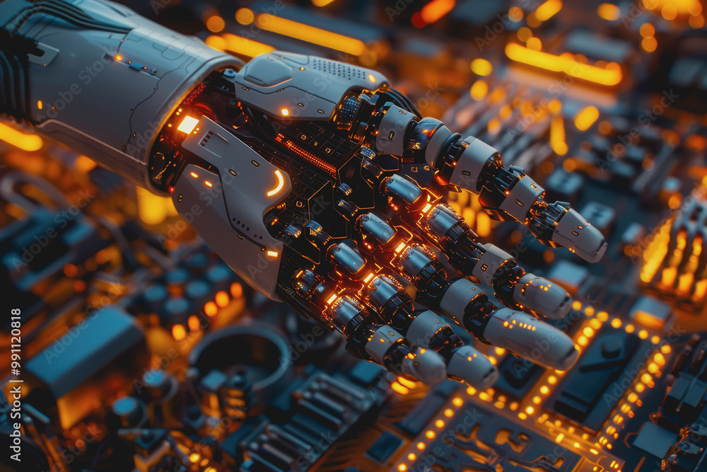 Poster hand of ai and technology, connect with the world of ai.