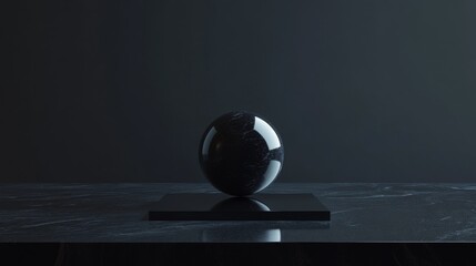 A black ball is sitting on a black table