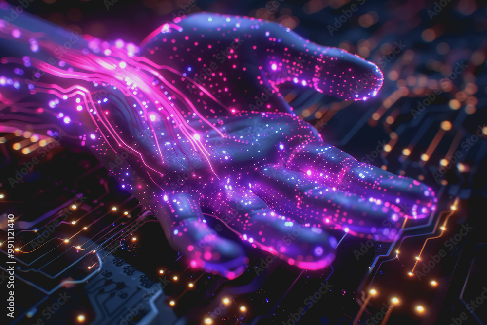 Poster hand of ai and technology, connect with the world of ai.
