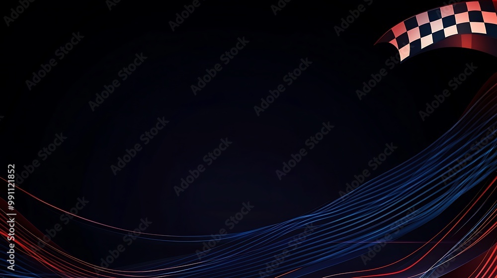 Poster Abstract background with a checkered flag and wavy lines in red and blue.