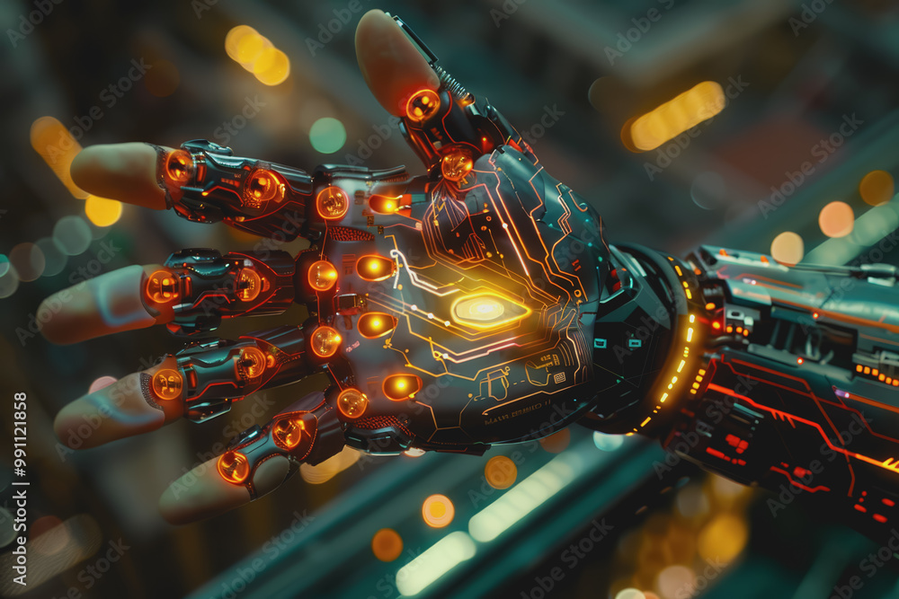 Poster hand of ai and technology, connect with the world of ai.