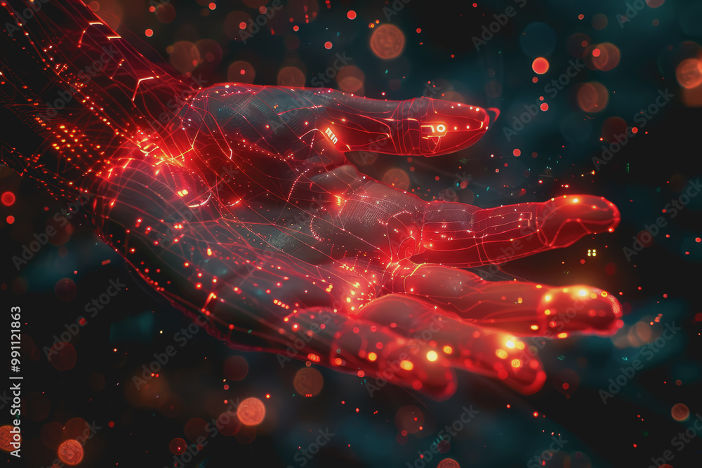 Poster hand of ai and technology, connect with the world of ai.