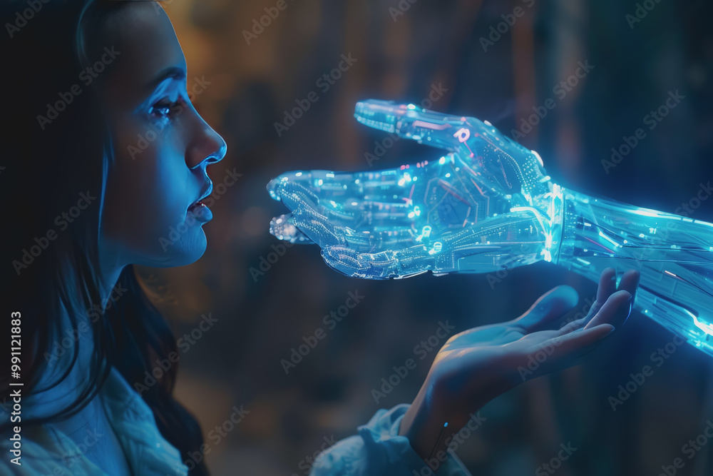 Aufkleber hand of ai and technology, connect with the world of ai.
