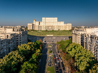 Palace of the Parliament (Casa Poporului in Romanian) from above. Aerial photo with this landmark...