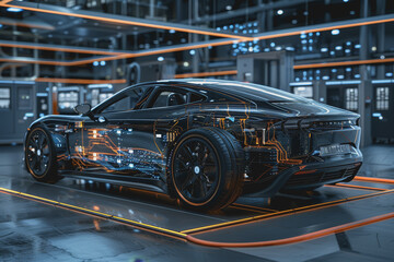 Obraz premium High-power battery technology for electric vehicles, realistic.