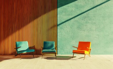 Creating a colorful living room based on a Memphis design concept, and rendering it in 3D