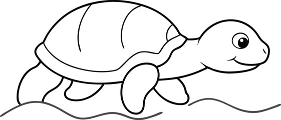 Obraz premium Cute Baby Turtle Crawling Vector Art for Children to Color 