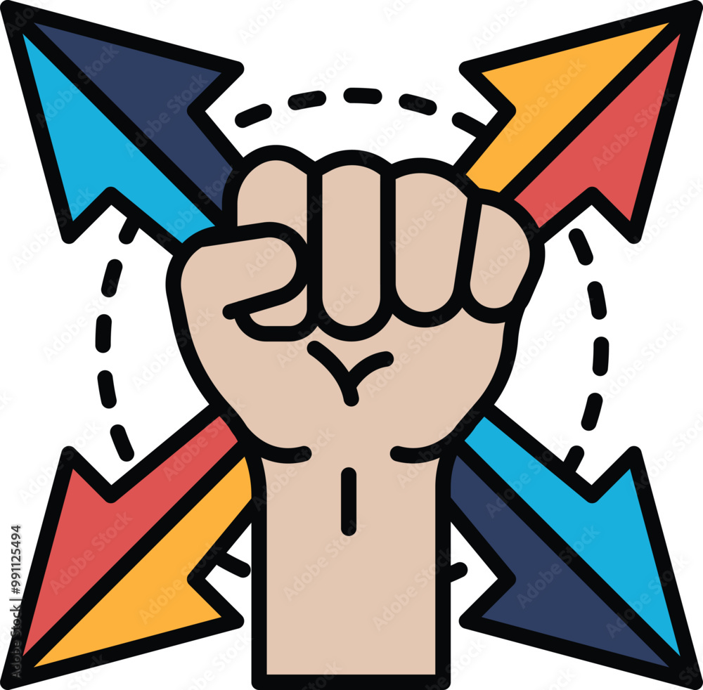 Poster a fist with four arrows pointing in different directions
