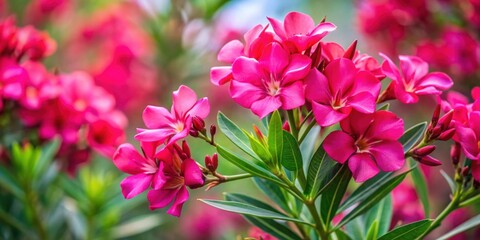 Fototapeta premium Cluster of red and pink oleander flowers, oleander, red, pink, cluster, blossom, floral, garden, vibrant, petals, blooming