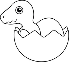 Little Dino Hatching from an Egg Fun Vector Drawing for Kids to Color
