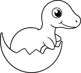 Baby Dino Emerging from Egg Vector Illustration Perfect for Kids Coloring Books
