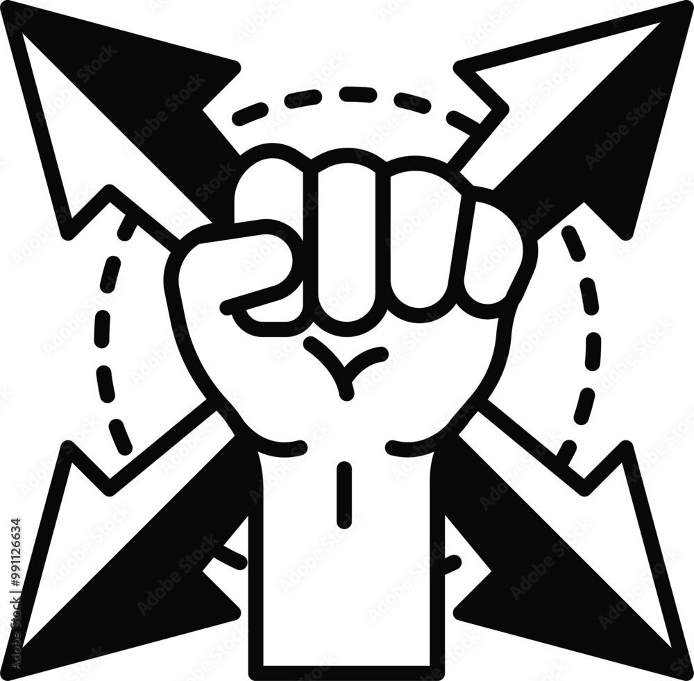 Poster a fist with four arrows pointing in different directions